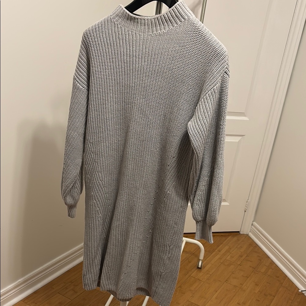 Cozy Long Knit Sweater Dress - Light Gray